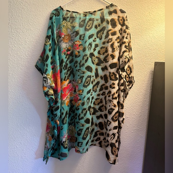 Swimsuit Coverup, Made in India, Size Medium, Blue Tropical Cheetah Beach Cover - Picture 6 of 6